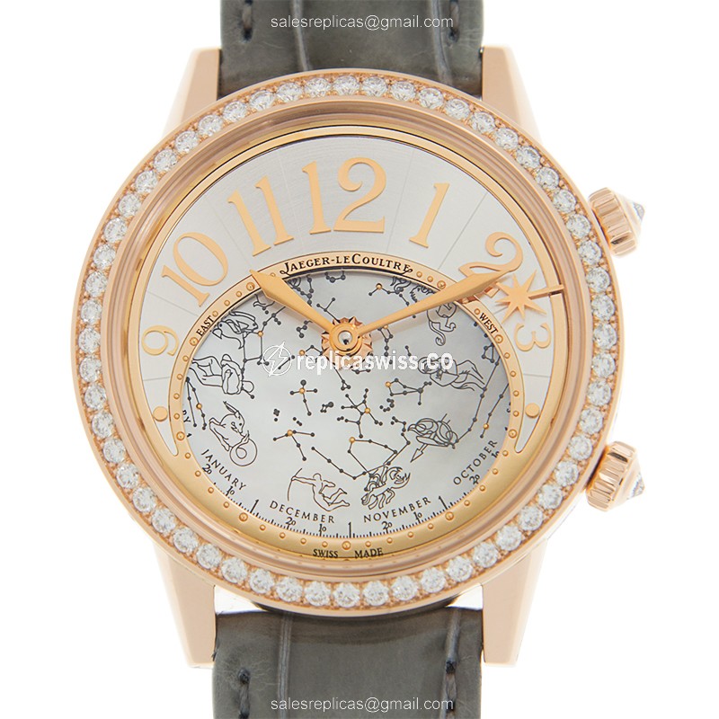 Jaeger-Lecoultre Q3482520 Rendez-Vous Replica - Automatic - 18kt Rose Gold - Diamond Dial - Grey Alligator Strap