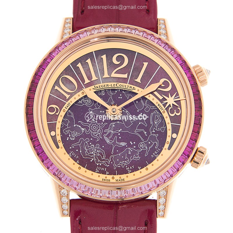 Jaeger-Lecoultre Q3482561 Rendez-Vous - Auto 18kt Rose Gold - Diamond Purple Dial - Red Alligator Buckle