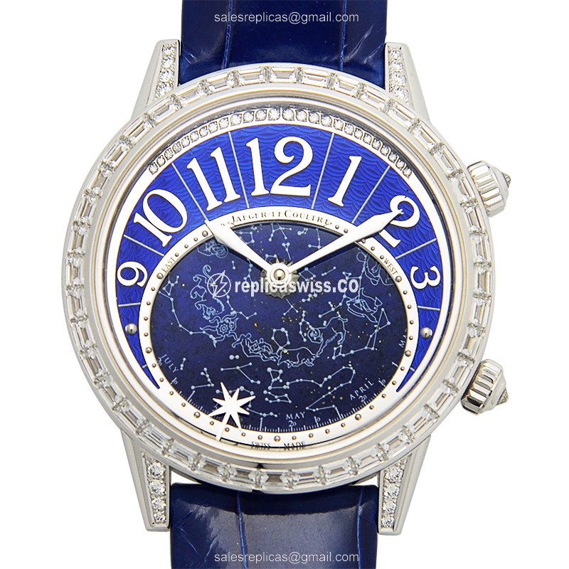 Jaeger-Lecoultre Celestial Replica - Automatic - 18kt White Gold - Diamond - Blue Dial - Alligator Blue Strap - Luxury Replica CELESTIAL Watch