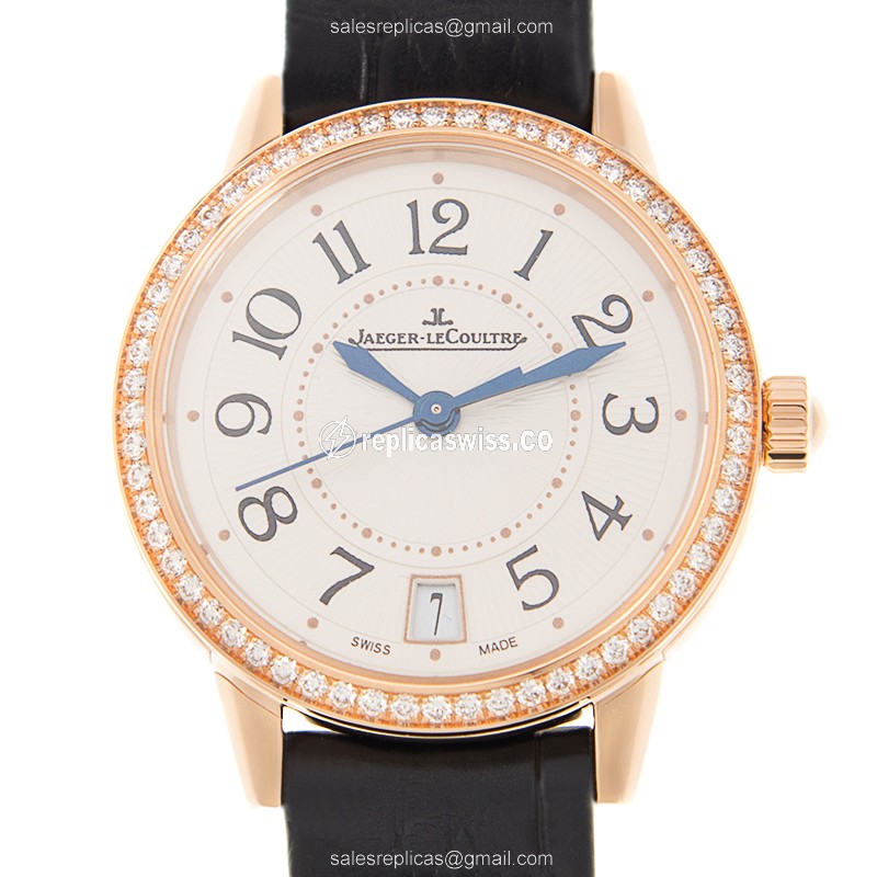 Jaeger-Lecoultre RENDEZ VOUS Replica - Automatic 18kt Rose Gold - Silver Dial - Black Leather Strap