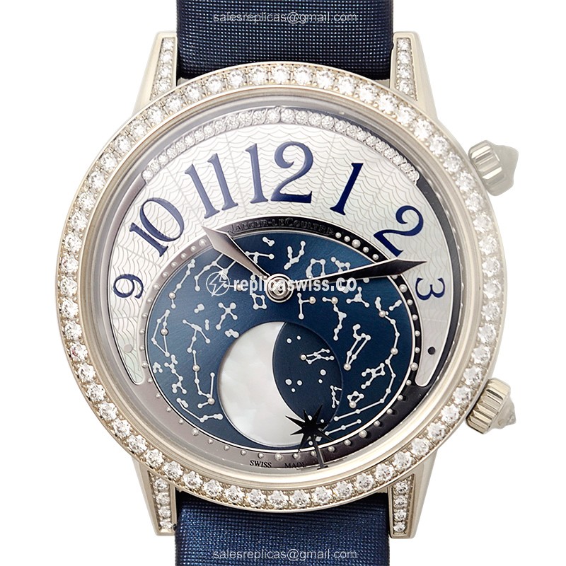 Jaeger-Lecoultre Q3523490 Rendez-Vous Replica - Automatic - 18kt White Gold - Diamond - Blue Dial - Silk Strap - Luxury Replica RENDEZ VOUS Watch