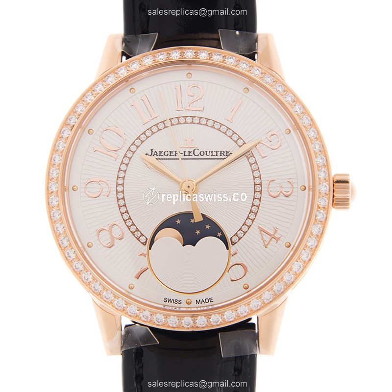 Jaeger-Lecoultre Q3572430 Replica - Automatic - Rose Gold - Diamond - White Dial - Black Alligator Strap