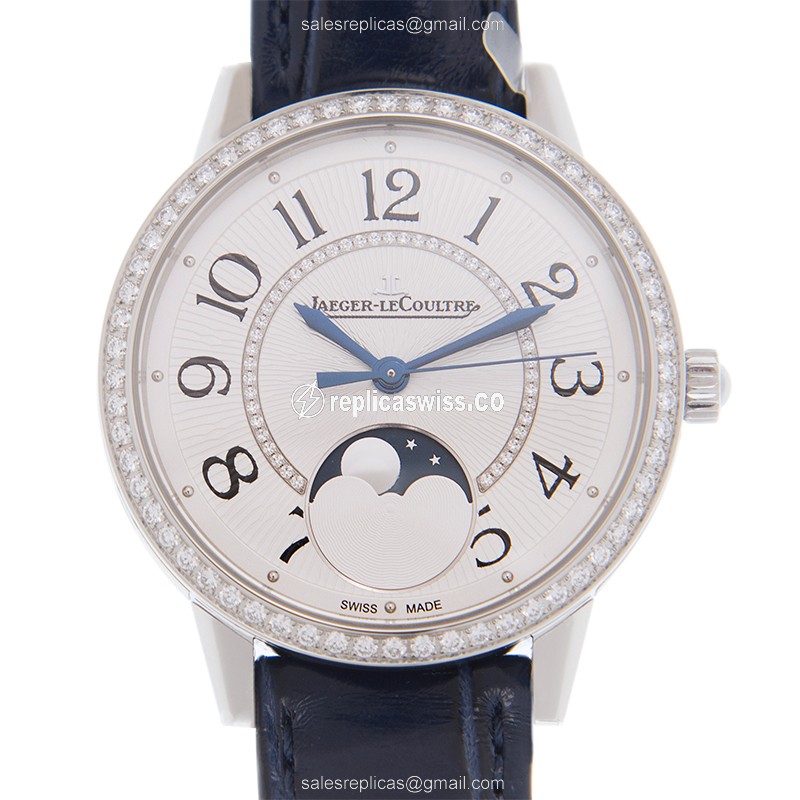 Jaeger-Lecoultre Rendez-Vous Replica - Automatic - White Dial - Diamonds - Blue Alligator Strap
