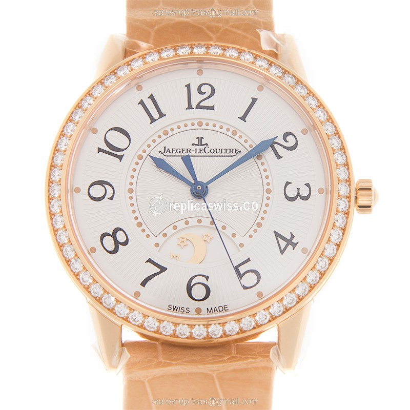 Jaeger-Lecoultre Q3612420 Rendez-Vous - Automatic 18kt Rose Gold & Diamond - Silver Dial - Brown Leather Strap - Luxury Replica RENDEZ VOUS Watch
