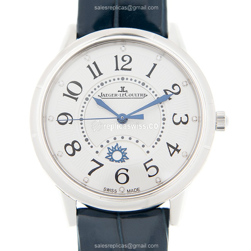 Jaeger-Lecoultre Rendez-Vous Replica - Automatic - Steel Case - Silver Dial - Blue Alligator Strap