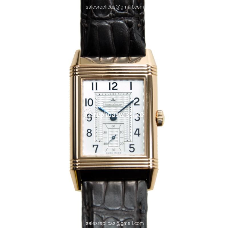Jaeger-Lecoultre Q3732420 REVERSO - Manual Wind - 18kt Rose Gold - White Dial - Alligator Brown Strap - Luxury Replica REVERSO Watch