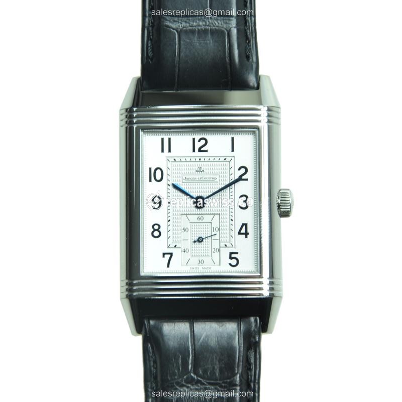 Jaeger-Lecoultre Q3738420 REVERSO Replica - Manual Wind - Stainless Steel - White Dial - Black Alligator Strap - Luxury Replica REVERSO Watch