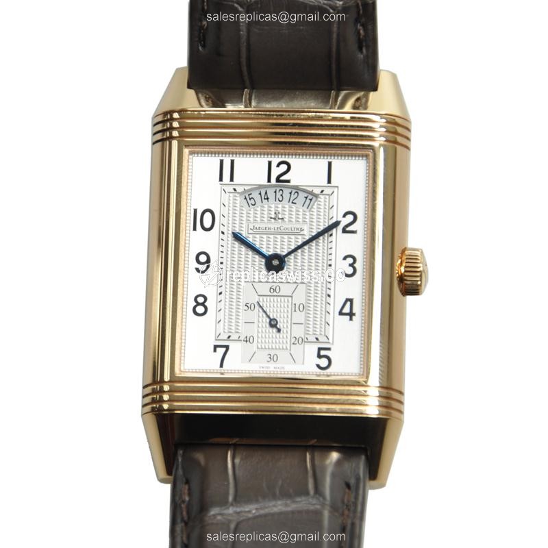 Jaeger-Lecoultre Q3742421 REVERSO - 18kt Rose Gold - Manual - White Dial - Black Alligator Strap - Luxury Replica REVERSO Watch