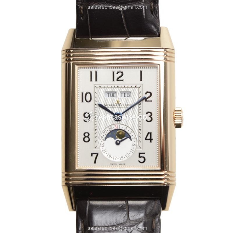 Jaeger-Lecoultre Q3752520 Replica - Manual - 18kt Rose Gold - Silver Dial - Brown Alligator - Luxury Replica REVERSO Watch