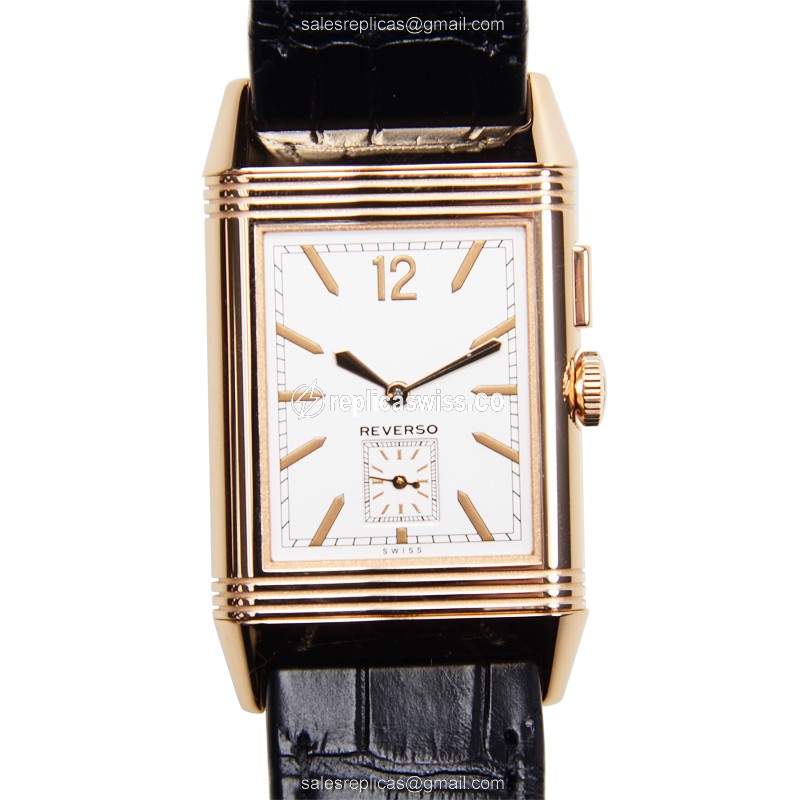 Jaeger-Lecoultre Q3782520 REVERSO - Manual Wind - 18kt Rose Gold - Silver Dial - Buckle Clasp - Black Alligator Strap - Luxury Replica REVERSO Watch