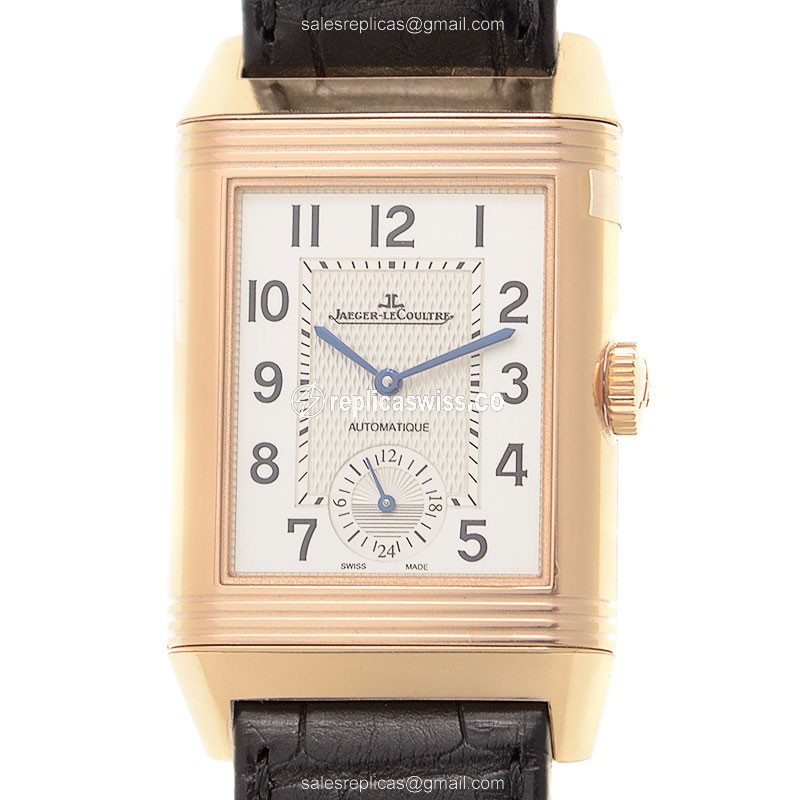 Jaeger-Lecoultre Q3832420 Replica - Automatic 18kt Rose Gold Case - White Dial - Alligator Black Strap - Luxury Replica REVERSO Watch