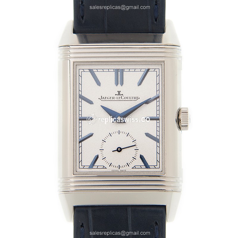 Jaeger-Lecoultre Q3908420 REVERSO - Manual - Stainless Steel - Silver Dial - Blue Leather Strap - Luxury Replica REVERSO Watch