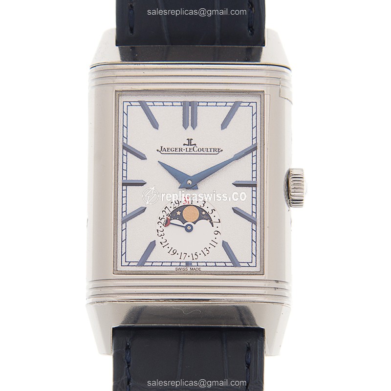 Jaeger-Lecoultre Q3958420 REVERSO - Manual - Steel Case - Silver Dial - Blue Alligator Strap - Luxury Replica REVERSO Watch