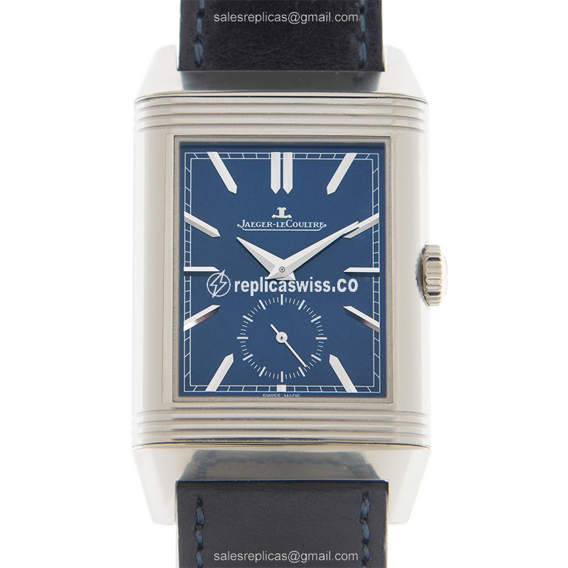 Jaeger-Lecoultre Q3988482 REVERSO - Manual - Blue Dial - Steel Case - Blue Leather Strap - Luxury Replica REVERSO Watch