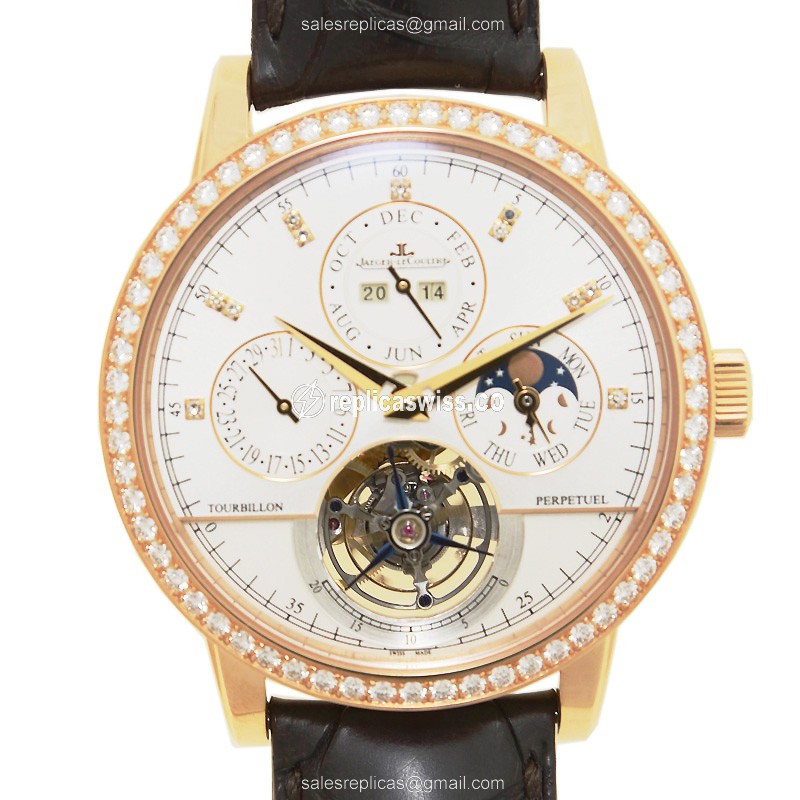 Jaeger-Lecoultre Q5042501 Replica - Ultra Thin - Auto - Rose Gold - Diamond - Silver Dial - Brown Alligator