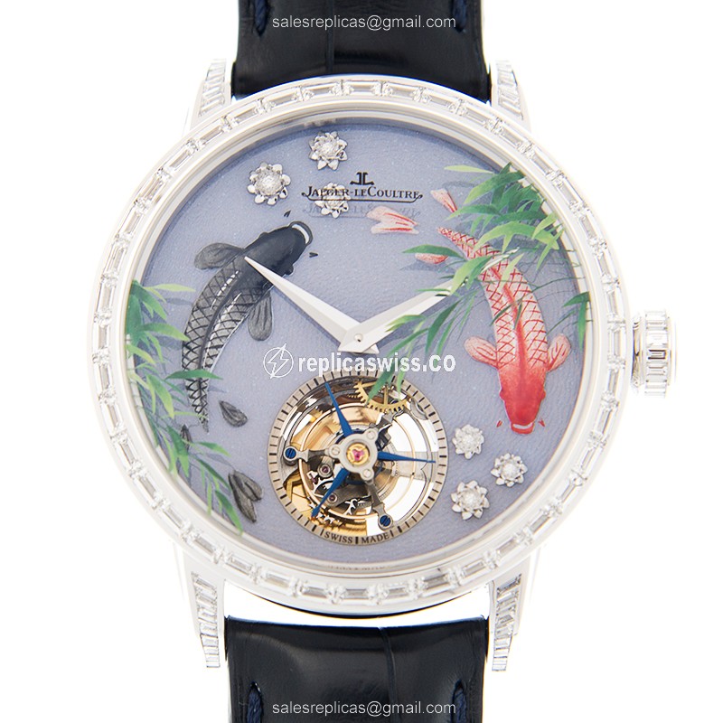 Jaeger-Lecoultre Q50834E1 Replica - Ultra Thin - Automatic - 18kt White Gold - Diamond Dial - Purple - Black Alligator Strap - Luxury Replica MASTER ULTRA THIN Watch