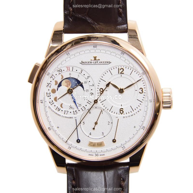 Jaeger-Lecoultre Q6042521 DUOMETRE Manual - 18kt Rose Gold - White Dial - Alligator Brown Strap