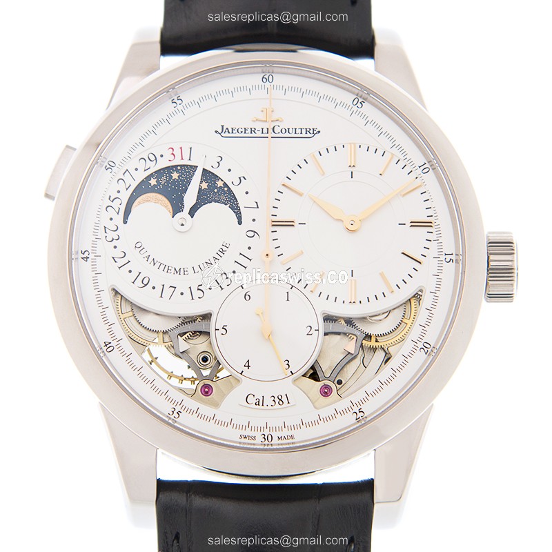 Jaeger-Lecoultre DUOMETRE Replica - Manual - 18kt White Gold - White Dial - Black Alligator Strap