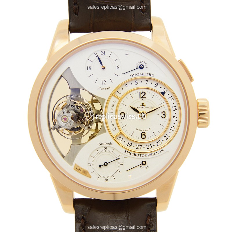 Jaeger-Lecoultre Q6052520 DUOMETRE - Manual Wind - 18kt Rose Gold - White Dial - Brown Alligator Strap