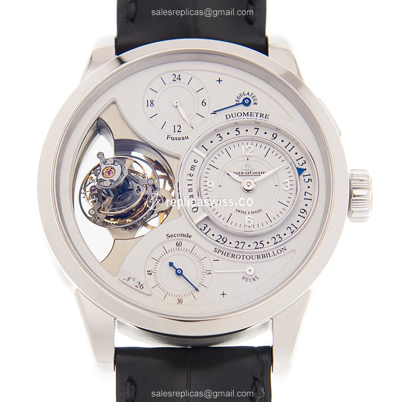 Jaeger-Lecoultre Q6056590 DUOMETRE - Manual - 950 Platinum Case - Silver Dial - Black Alligator Strap