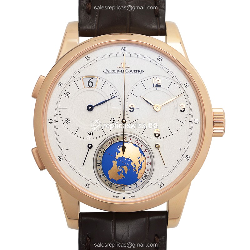 Jaeger-Lecoultre Q6062520 DUO Manual Wind 18kt Rose Gold - Silver Dial - Brown Alligator Strap Buckle - Luxury Replica DUOMETRE Watch