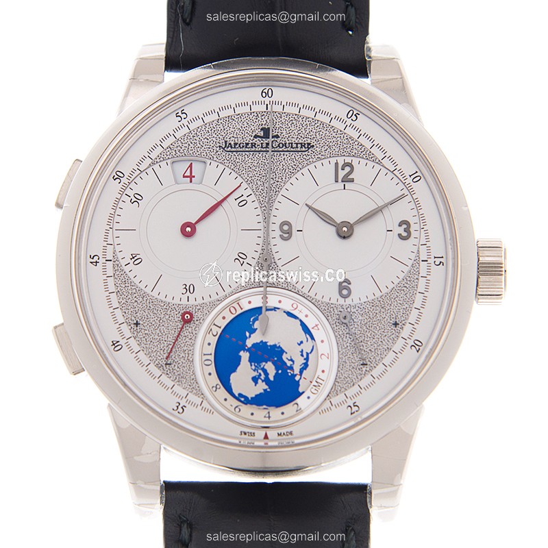 Jaeger-Lecoultre Q6063540 DUO - Manual Wind - 18kt Gold - Silver Dial - Leather Black Strap