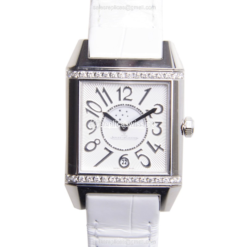 Jaeger-Lecoultre Q7058420 REVERSO - Automatic - Stainless Steel - White Dial - Alligator White Strap - Luxury Replica REVERSO Watch