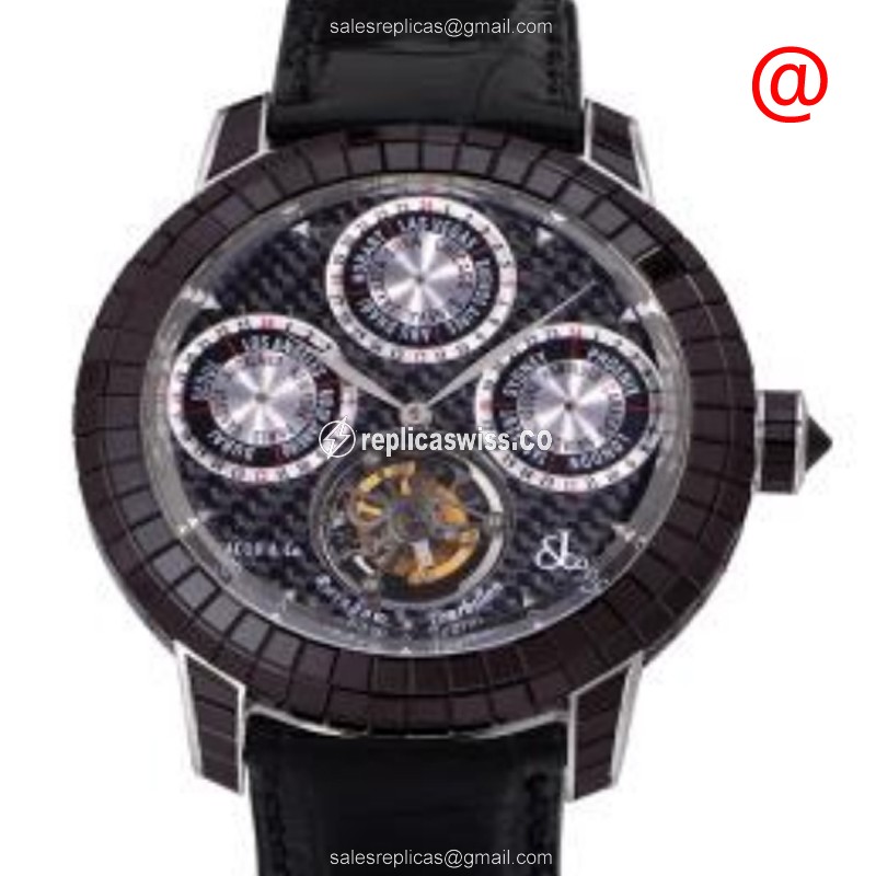 Jacob & Co R13 Replica - Automatic - 18kt White Gold - Black Dial - Black Alligator Strap - Luxury Jacob & Co Watch