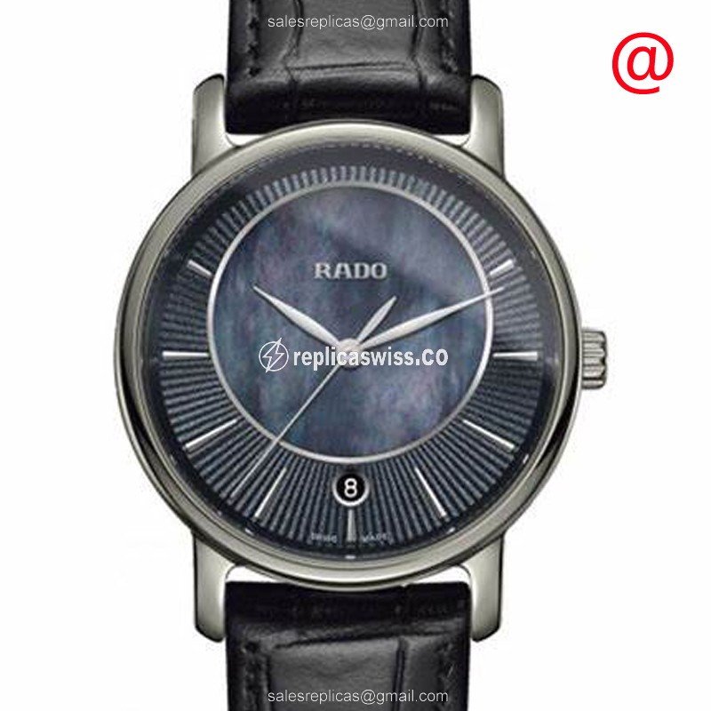 Rado DIAMASTER Quartz Ceramic - Blue Dial - Black Leather Strap - Buckle Clasp