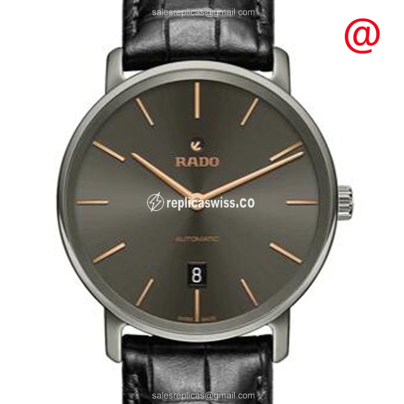 Rado DIAMASTER Automatic Ceramic - Gray Dial - Black Leather Strap - Buckle Clasp