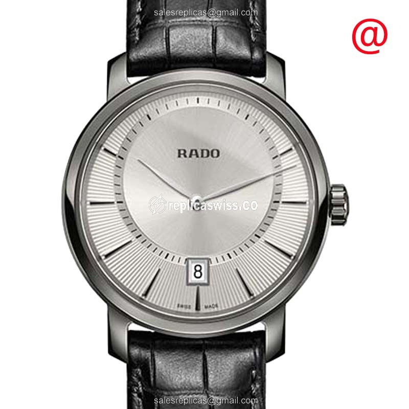 Rolex Rado Replica - Quartz - Ceramic Case - Silver Dial - Leather Black Strap