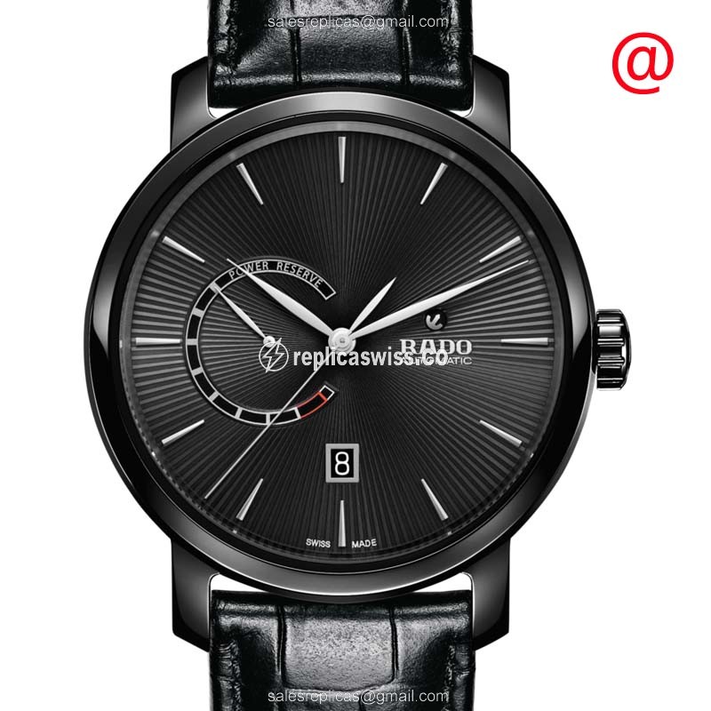 Rado DIAMASTER Automatic Ceramic - Black Dial - Alligator Black Buckle - Luxury Rado Replica Watch