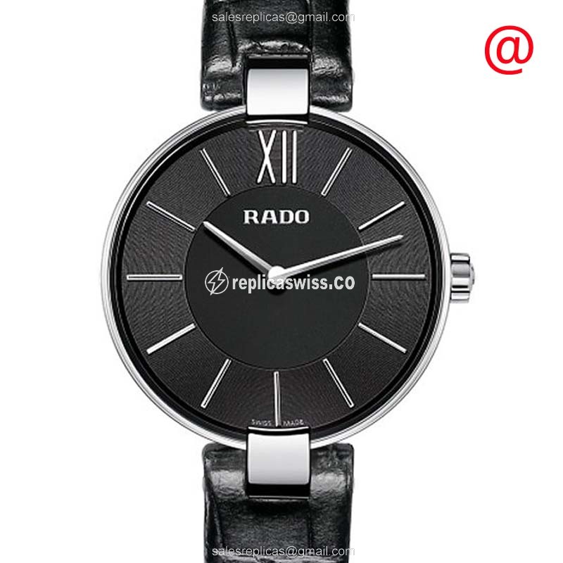Rolex R22850155 COUPOLE Classic - Quartz - Black Dial - Leather Strap - Buckle Clasp