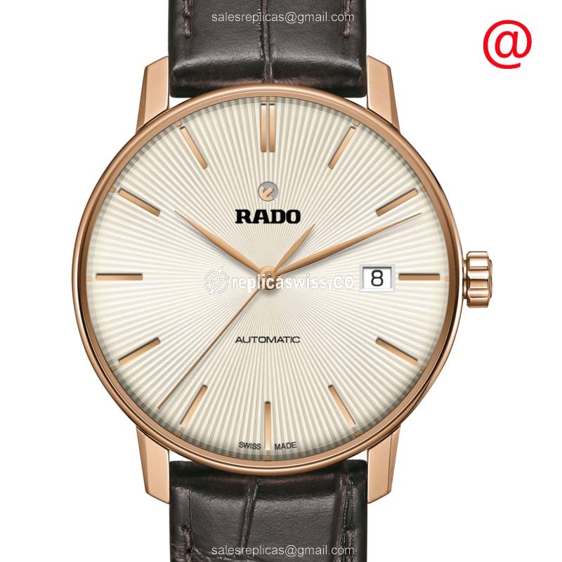 Rado R22861115 COUPOLE Classic - Automatic - Gold PVD - Beige Dial - Brown Leather - Buckle Clasp - Luxury Replica COUPOLE CLASSIC Watch