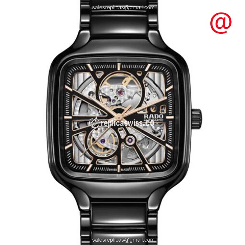 Rado TRUE SQUARE Replica - Automatic - Ceramic Case - Transparent Dial - Black Ceramic Strap