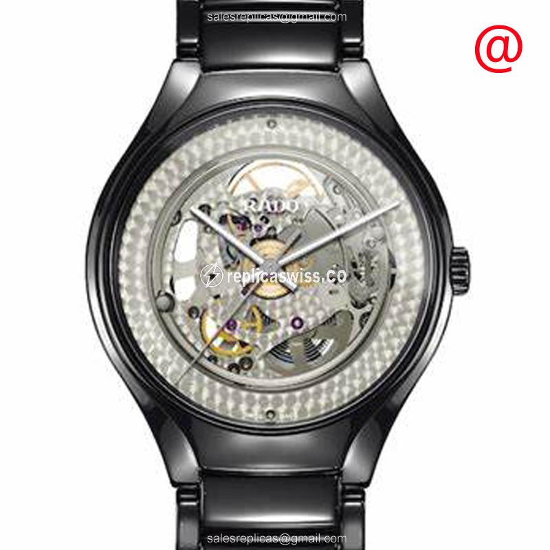 Rado R27100122 TRUE Auto Ceramic - Silver Dial - Black Ceramic Strap - Luxury Replica TRUE Watch