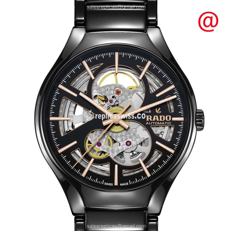 Rado R27100162 TRUE Auto Ceramic - Transparent Dial - Black Ceramic Strap - Luxury Rado Replica Watch