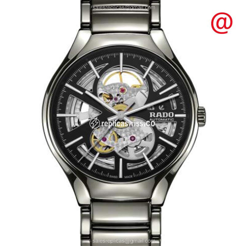 Rado R27510152 TRUE - Auto Ceramic Case - Transparent Dial - Black Ceramic Strap - Luxury Rado Replica Watch