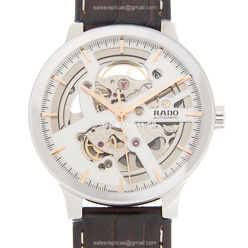 Rado Centrix Replica - Automatic - Stainless Steel - Silver Dial - Brown Leather Strap