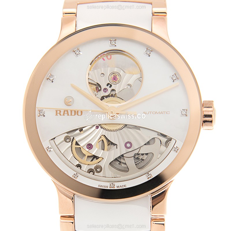 Rado R30248902 Replica - Automatic - Gold-Plated - White Dial - Ceramic Strap