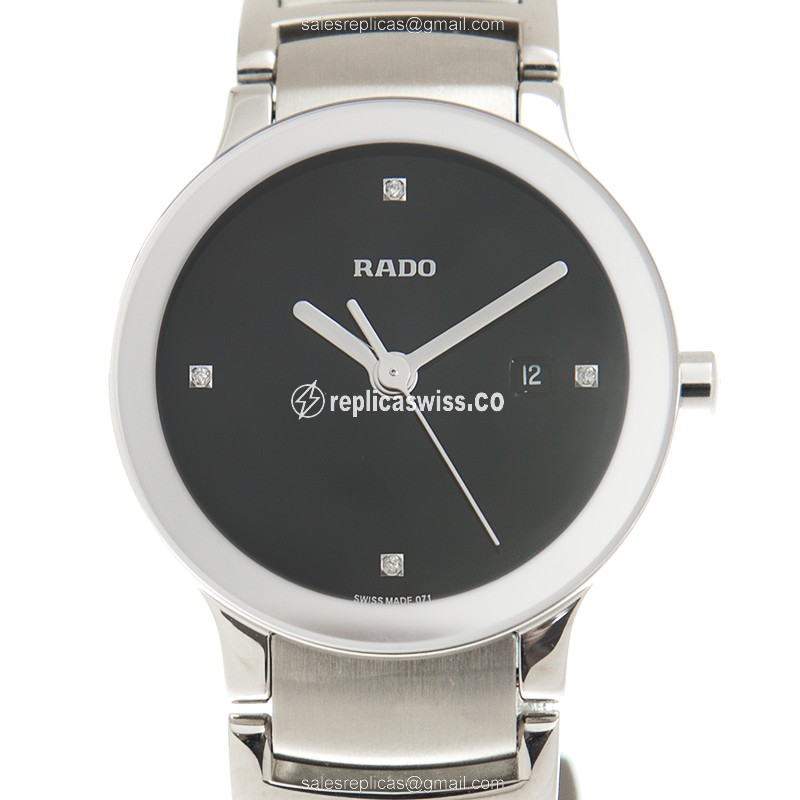 Rado Centrix Quartz Replica - Stainless Steel - Black Dial - Silver Band - Luxury Rado Replica Watch