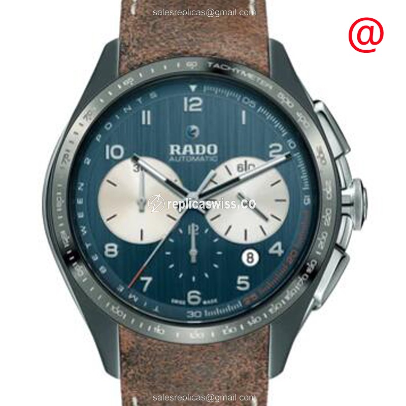 Rado Hyperchrome Replica - Automatic - Ceramic Case - Blue Dial - Brown Leather Strap