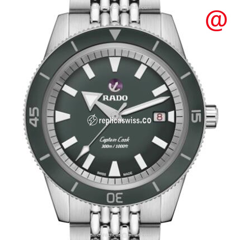 Rado Captain Cook Replica - Automatic - Green Dial - Steel Case - Grey Steel Strap - Luxury Rado Replica Watch