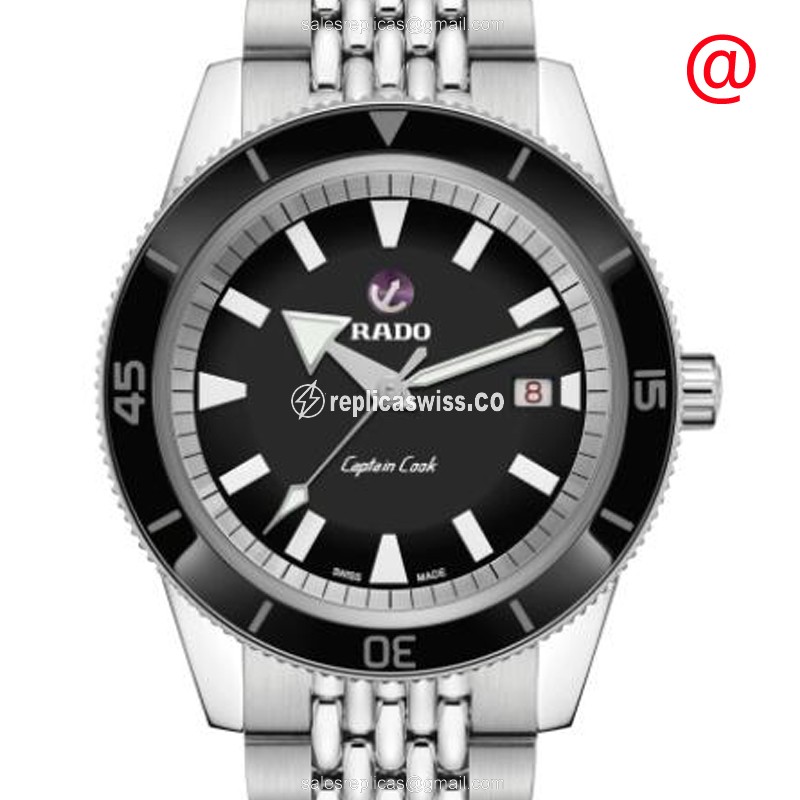 Rado Captain Cook Replica - Automatic - Black Dial - Steel Case - Silver Band - Luxury Rado Replica Watch