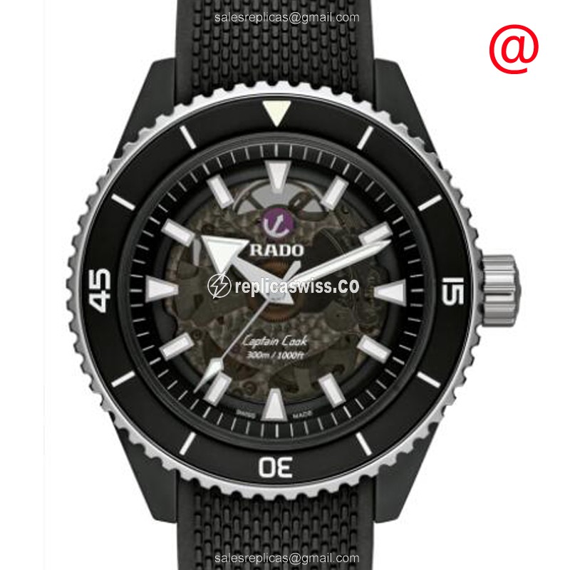 Rado Captain Cook Replica - Automatic - Ceramic - Black Dial - Black Rubber Strap - Premium Replica CAPTAIN COOK Replica Watch - Front View