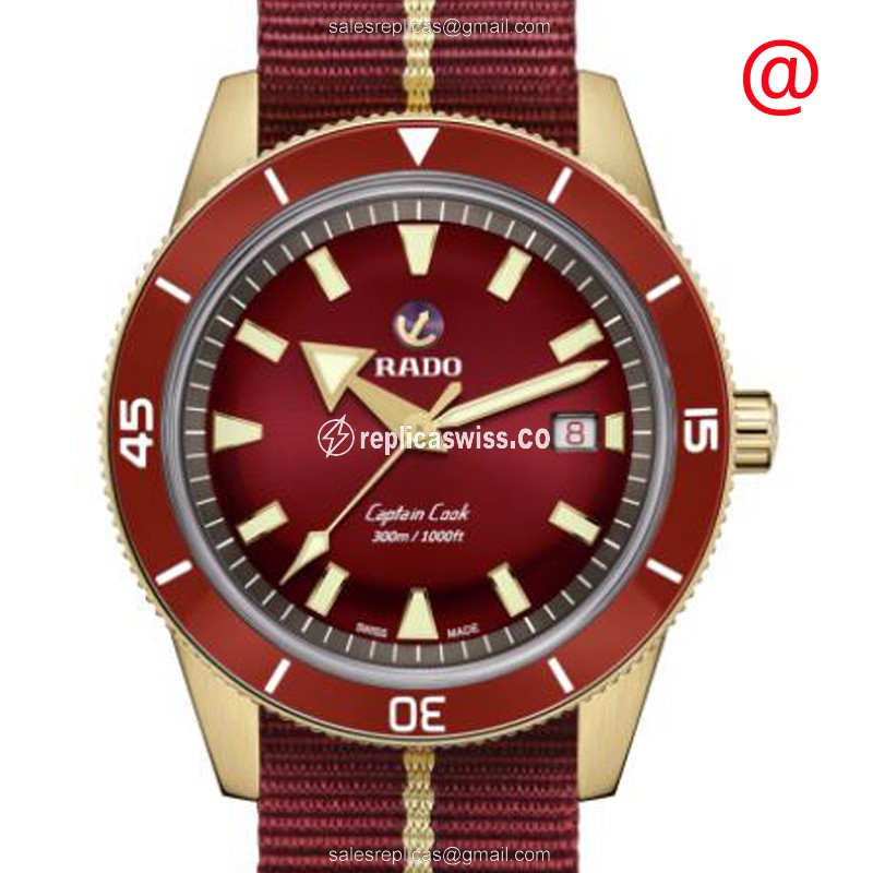 Captain Cook Rado Replica - Automatic Bronze - Red Dial, Red Nylon Strap - Luxury Rado Replica Watch
