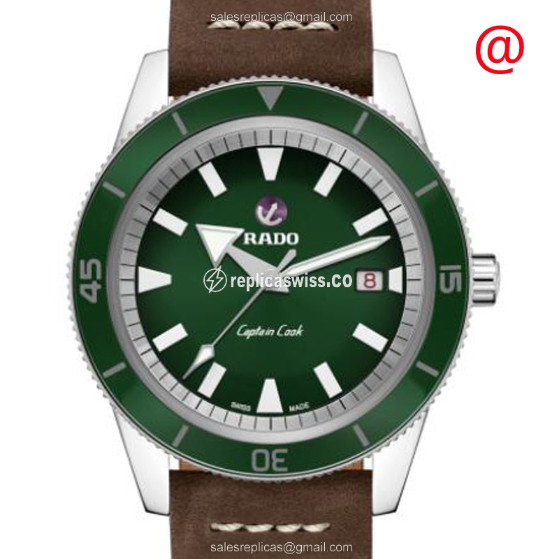 Rado Captain Cook Automatic - Steel Case - Green Dial - Brown Leather Strap