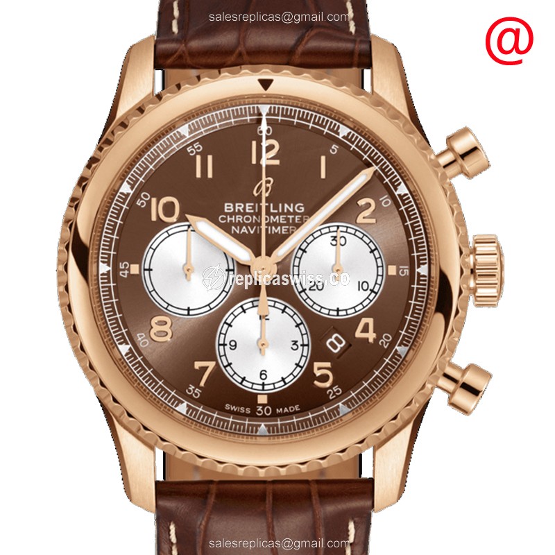 Breitling RB0117131Q1P1 Aviator 8 Replica - Automatic - 18kt Rose Gold Case - Brown Alligator Strap - Luxury Replica AVIATOR 8 Watch