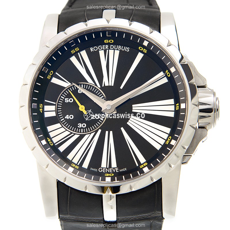 Roger Dubuis EXCALIBUR - Automatic - Stainless Steel - Black Dial - Alligator Black Clasp