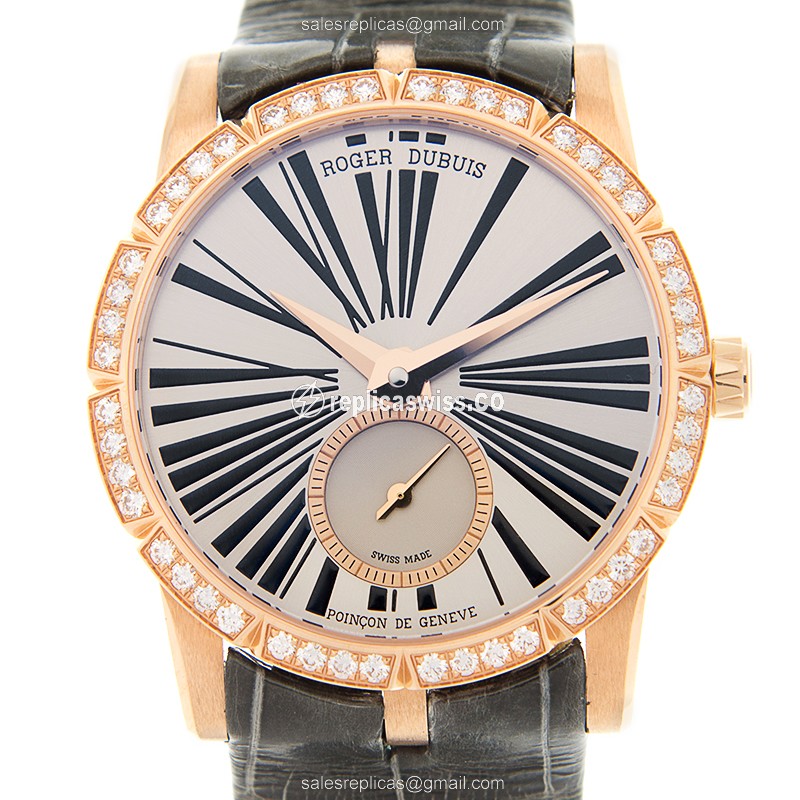 Roger Dubuis RDDBEX0275 EXCALIBUR Replica - Automatic - 18kt Rose Gold - Diamond Dial - Grey Alligator Strap - Luxury Replica EXCALIBUR Watch